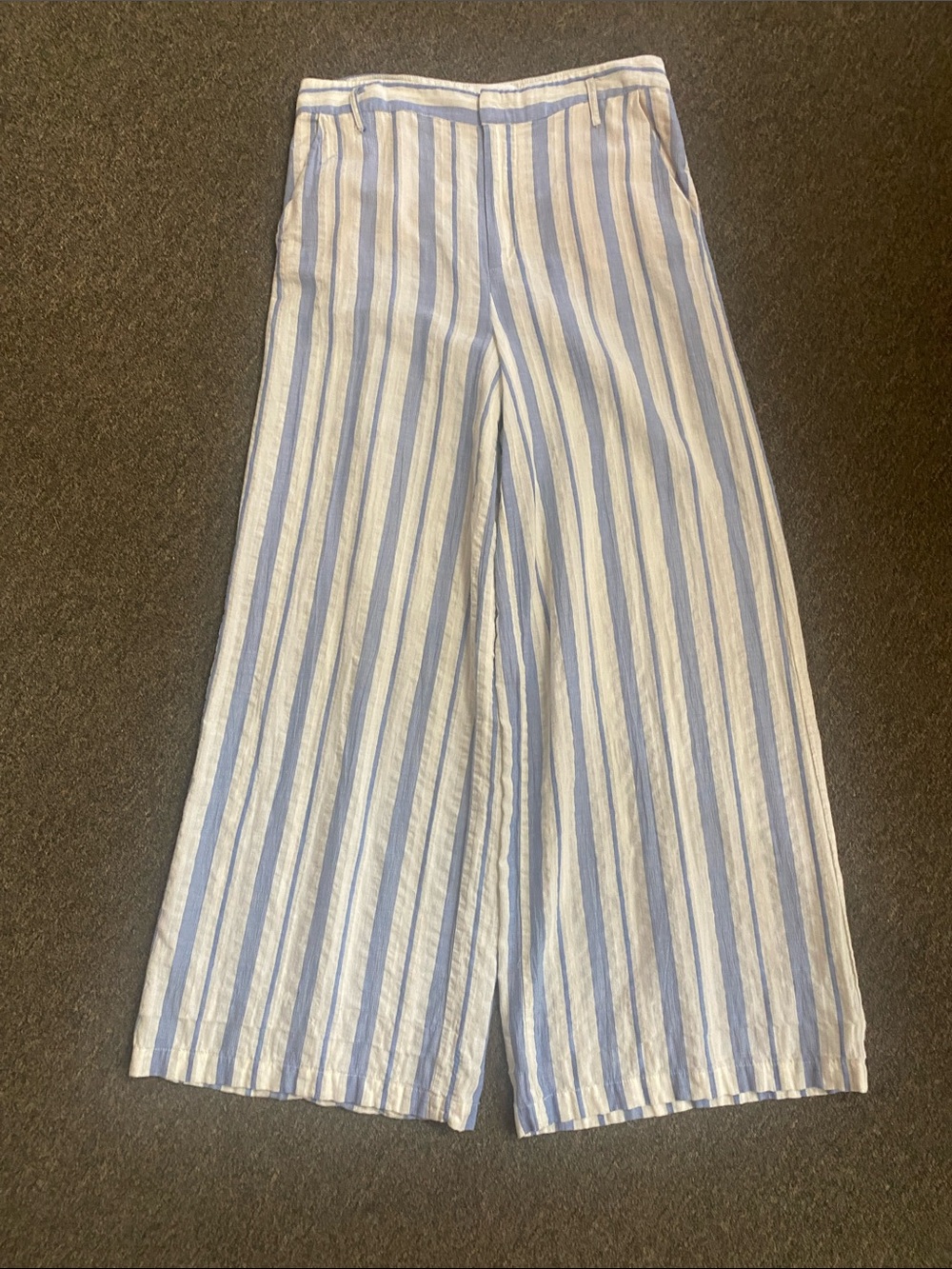 Anthropologie White and Light Blue Striped Wide-Leg  Pants